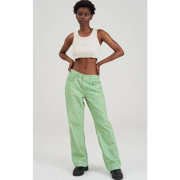 The Ragged Priest Straight Leg Denim Green & Yellow Paisley Size 26 - Picture 1 of 9